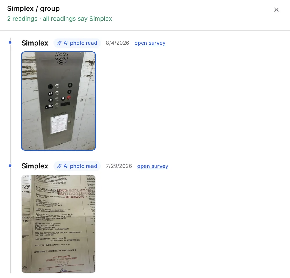 The two AI photo readings the Simplex value was pulled from