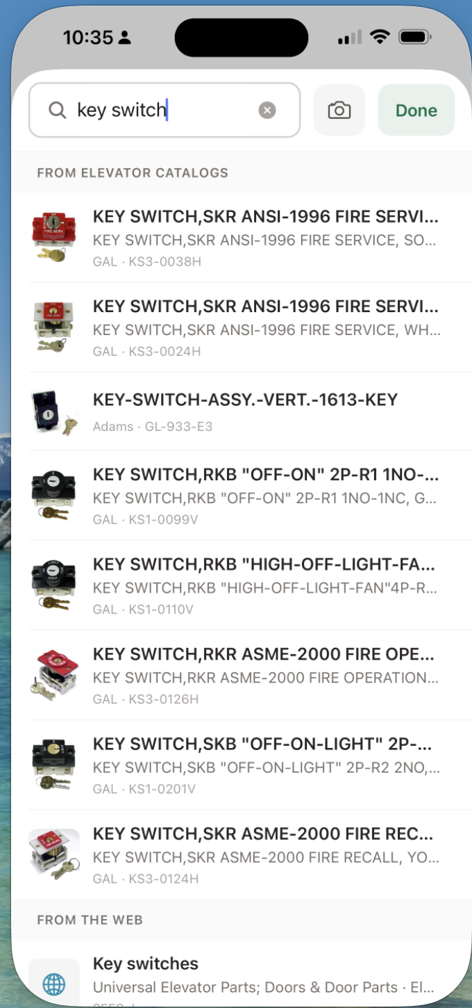 Searching the parts catalog