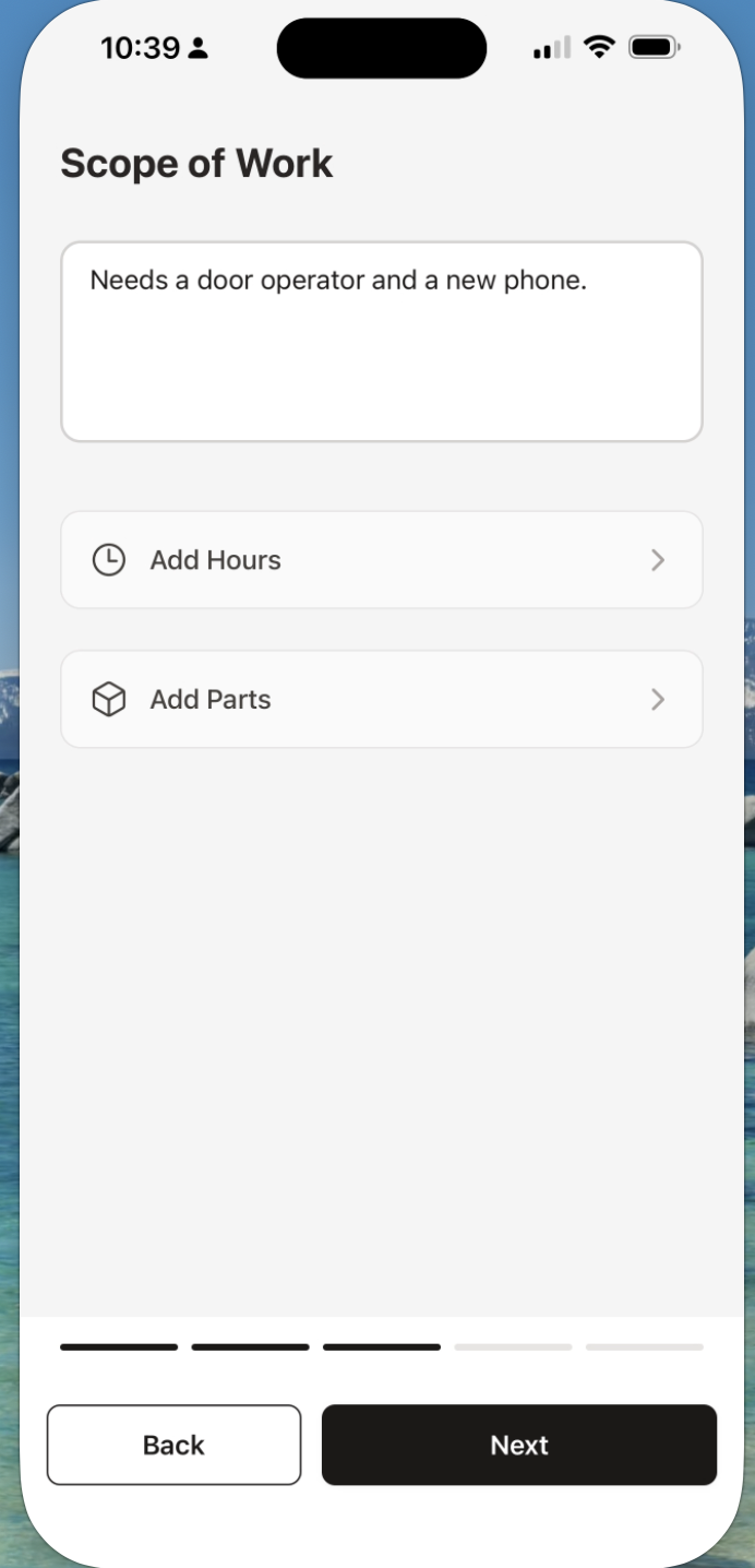 Scope of work entry